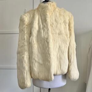 READ - DAMAGED VTG Cream Rabbit Fur Coat Jacket Size L Repair Project Cutter